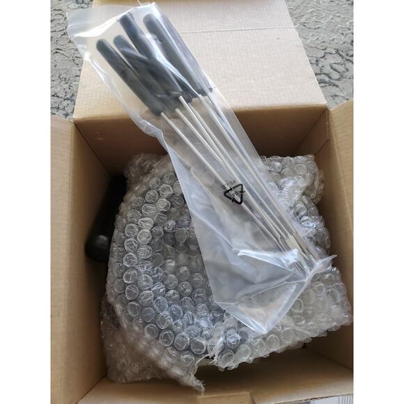 Roshco Black Fondue Set- Steel Pot Alcohol Burner with 6 Forks - Picture 4 of 7